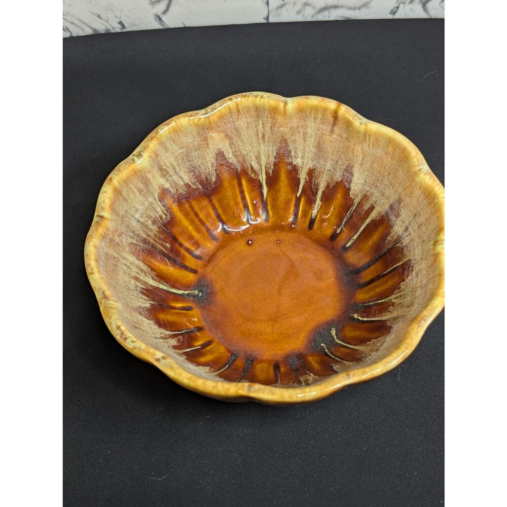 Unmarked Brown Drip Stoneware Glazed Bowl Marked “USA” , Pre-Owned